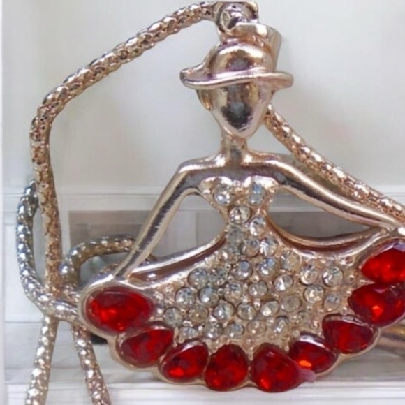 Betsey Johnson Red Crystal Ballet Dancing Girl Pendant Necklace NEW in package - Picture 2 of 16